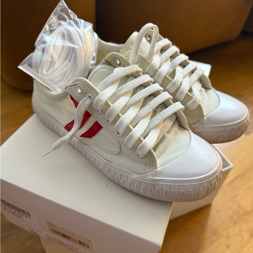 Celine White and Red Canvas Sneakers